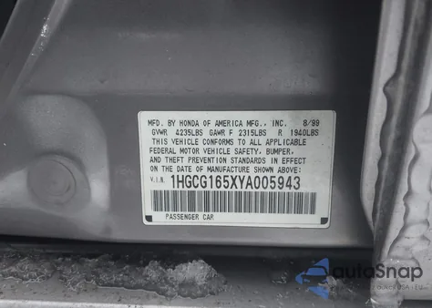 2000 Honda Accord 3.0 Ex из США, поврежденный, VIN 1HGCG165XYA005943